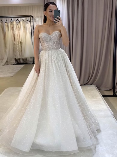 Ball Gown Sweetheart Glitter Sweep Train Wedding Dresses #UKM00024448