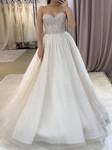 Ball Gown/Princess Sweetheart Glitter Sweep Train Wedding Dresses #UKM00024448