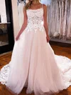 Ball Gown/Princess Square Neckline Tulle Court Train Wedding Dresses With Appliques Lace #UKM00024451