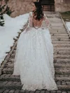 Ball Gown Illusion Tulle Sweep Train Wedding Dresses With Appliques Lace #UKM00024454