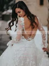 A-line Scoop Neck Tulle Sweep Train Appliques Lace Wedding Dresses #UKM00024454