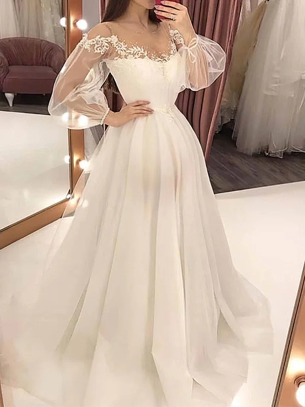 Ball Gown Illusion Tulle Court Train Wedding Dresses With Beading #UKM00024455