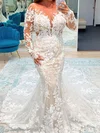 Trumpet/Mermaid Illusion Tulle Court Train Wedding Dresses With Appliques Lace #UKM00024456