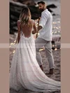A-line Scoop Neck Glitter Court Train Appliques Lace Wedding Dresses #UKM00024458