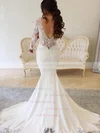 Trumpet/Mermaid V-neck Stretch Crepe Court Train Appliques Lace Wedding Dresses #UKM00024467