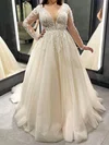 Ball Gown/Princess V-neck Tulle Court Train Wedding Dresses With Appliques Lace #UKM00024476