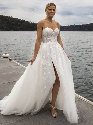 Ball Gown Sweetheart Tulle Sweep Train Wedding Dresses With Split Front #UKM00024478