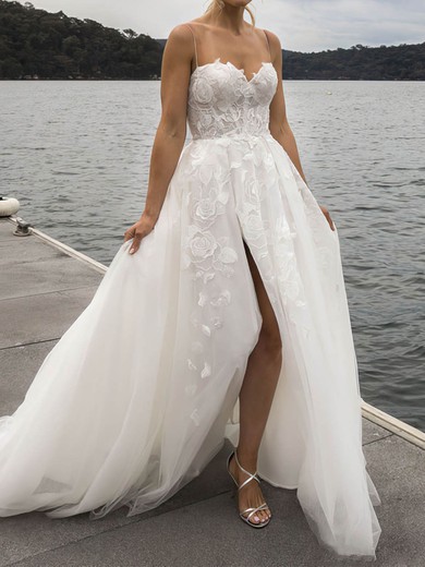 Ball Gown/Princess Sweetheart Tulle Sweep Train Wedding Dresses With Split Front #UKM00024478