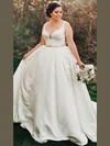A-line V-neck Satin Court Train Beading Wedding Dresses #UKM00024479