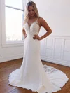 Trumpet/Mermaid V-neck Chiffon Court Train Wedding Dresses With Appliques Lace #UKM00024488