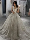 Ball Gown V-neck Glitter Chapel Train Wedding Dresses #UKM00024497