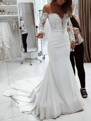 simple mermaid wedding dress with sleeves