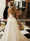 A-line V-neck Satin Court Train Wedding Dresses #UKM00024516