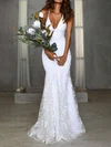 Trumpet/Mermaid V-neck Lace Sweep Train Wedding Dresses #UKM00024537
