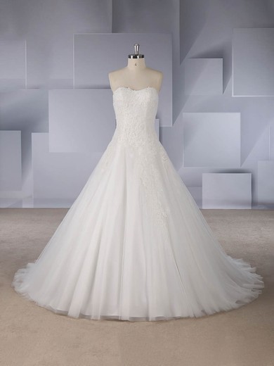 Ball Gown Strapless Tulle Sweep Train Beading Wedding Dresses #UKM00024540