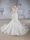 Trumpet/Mermaid Illusion Tulle Court Train Wedding Dresses With Beading #UKM00024543