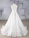 Ball Gown Scoop Neck Lace Court Train Wedding Dresses With Beading #UKM00024546