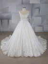 Ball Gown Illusion Tulle Court Train Wedding Dresses With Beading #UKM00024547