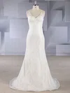 Trumpet/Mermaid V-neck Lace Sweep Train Wedding Dresses With Appliques Lace #UKM00024550