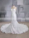 Trumpet/Mermaid V-neck Tulle Court Train Appliques Lace Wedding Dresses #UKM00024553
