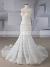 Trumpet/Mermaid Strapless Lace Sweep Train Beading Wedding Dresses #UKM00024555