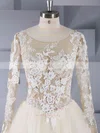 A-line Scoop Neck Tulle Sweep Train Appliques Lace Wedding Dresses #UKM00024566