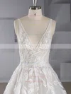 A-line V-neck Tulle Court Train Appliques Lace Wedding Dresses #UKM00024572