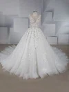 Ball Gown Illusion Tulle Court Train Wedding Dresses With Beading #UKM00024573