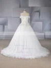 Ball Gown Off-the-shoulder Tulle Court Train Beading Wedding Dresses #UKM00024574