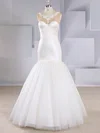 Trumpet/Mermaid Illusion Tulle Sweep Train Wedding Dresses With Appliques Lace #UKM00024575