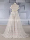 A-line Off-the-shoulder Tulle Sweep Train Beading Wedding Dresses #UKM00024578