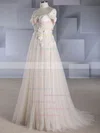 A-line Off-the-shoulder Tulle Sweep Train Beading Wedding Dresses #UKM00024578