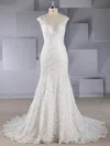 Trumpet/Mermaid Scoop Neck Tulle Court Train Wedding Dresses With Appliques Lace #UKM00024585