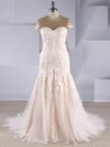 Trumpet/Mermaid Illusion Tulle Sweep Train Wedding Dresses With Appliques Lace #UKM00024586