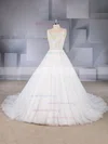 Ball Gown V-neck Tulle Court Train Beading Wedding Dresses #UKM00024590