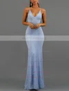 Trumpet/Mermaid V-neck Lace Floor-length Prom Dresses #UKM020107800