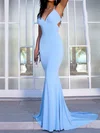 Sky Blue Mermaid V-neck Jersey Prom Dresses #UKM020107805