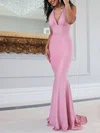 Trumpet/Mermaid Sweep Train Halter Shimmer Crepe Bow Prom Dresses #UKM020107817