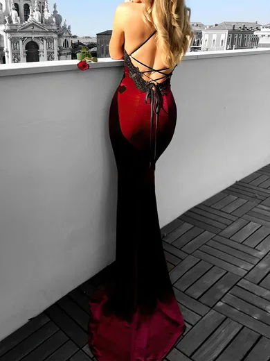 Trumpet/Mermaid Sweep Train Scoop Neck Velvet Appliques Lace Evening Dresses PT020107819