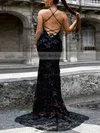 Trumpet/Mermaid Scoop Neck Lace Tulle Sweep Train Split Front Prom Dresses #UKM020107827