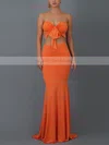 Trumpet/Mermaid Strapless Jersey Sweep Train Bow Prom Dresses #UKM020107830