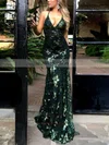 Trumpet/Mermaid V-neck Lace Tulle Sweep Train Sequins Prom Dresses #UKM020107833