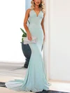 Trumpet/Mermaid Sweep Train Halter Shimmer Crepe Bow Prom Dresses #UKM020107838