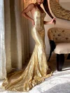 Trumpet/Mermaid Sweep Train V-neck Sequined Beading Prom Dresses #UKM020107842