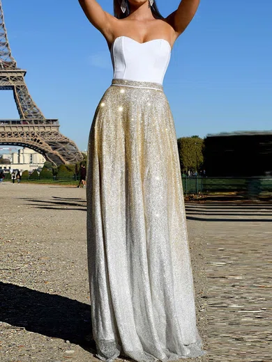 A-line Strapless Stretch Crepe Sparkly Prom Dresses #UKM020107845