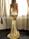 Trumpet/Mermaid V-neck Silk-like Satin Sweep Train Ruffles Prom Dresses #UKM020107846