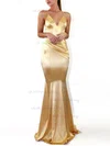 Trumpet/Mermaid V-neck Silk-like Satin Sweep Train Ruffles Prom Dresses #UKM020107846