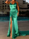 Sheath/Column V-neck Satin Prom Dresses With Ruched #UKM020107850