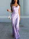 Sheath/Column Cowl Neck Silk-like Satin Sweep Train Prom Dresses #UKM020107852