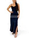 Sheath/Column Cowl Neck Silk-like Satin Ankle-length Split Front Prom Dresses #UKM020107859